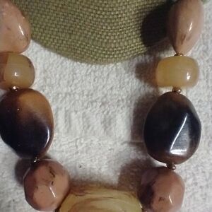 Statement runway huge beaded leather necklace pink brown